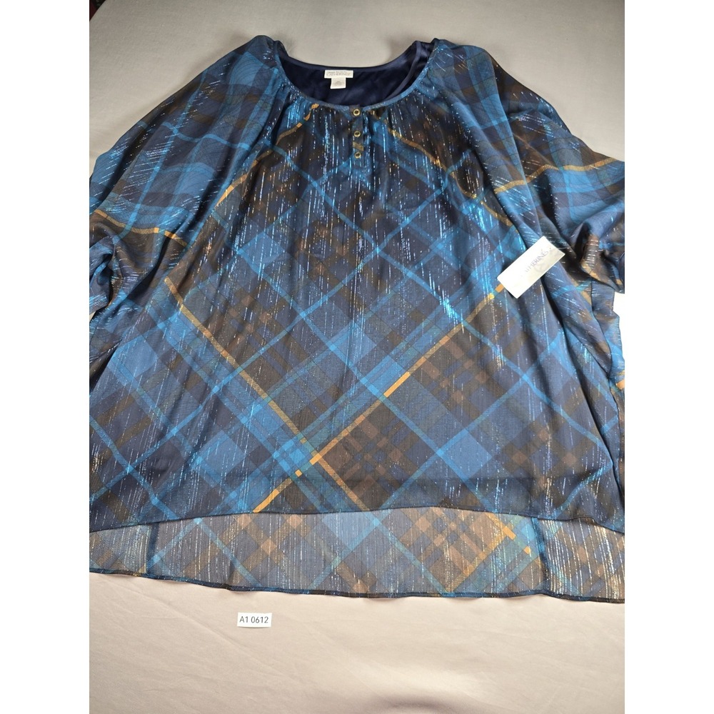 NWT Catherines Women's 4X Beautiful Blue Chiffon Blouse w/Blue Tank 3/4 Sleeves